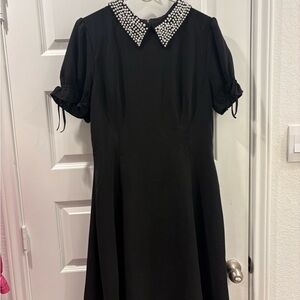 Ivy City Co Black Dress with Pearl Collar